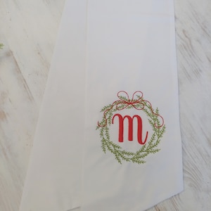 Christmas wreath sash, white sash, holiday wreath sash, Christmas decor, embroidered wreath sash
