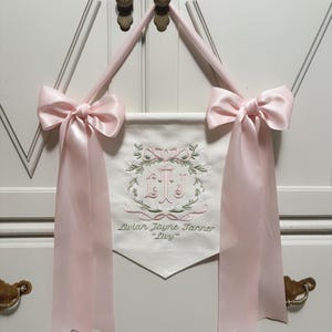 Embroidered Baby Name Banner, Nursery Decor, Hospital Door Hanger