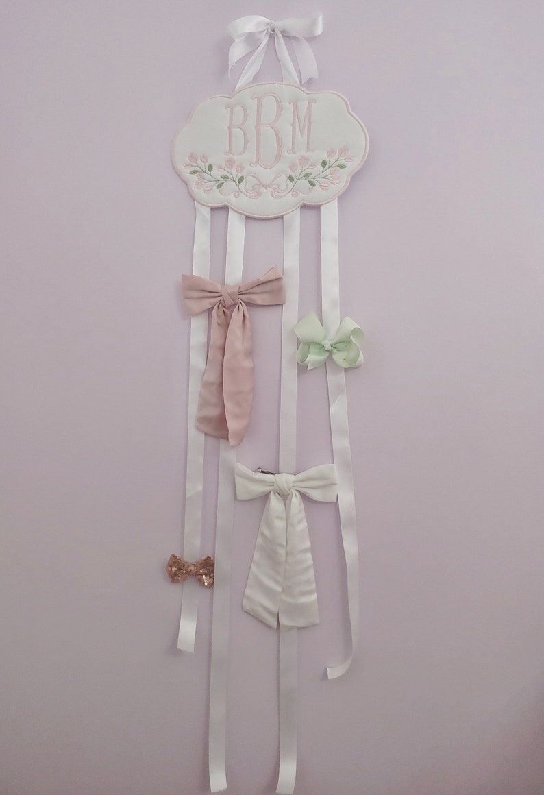 Bow Holder Hair Bow Hanger Embroidered Bow Holder Monogram Etsy