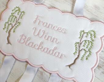 Embroidered Monogram Bow Holder, Custom Hair Bow Hanger, chinoiserie, grandmillienial