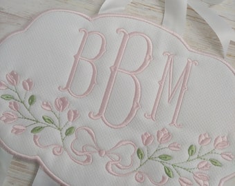 Embroidered Monogram Bow Holder, Custom Hair Bow Hanger