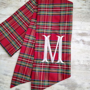 Monogrammed Plaid Christmas Wreath Sash: Embroidered Tartan Door Decor Grandmillienial
