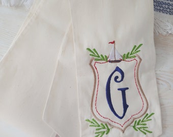 Nautical Wreath Sash: Embroidered Coastal Door Decor