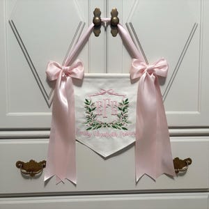 Personalized Welcome Baby Banner, Monogram Nursery Decor 3 inch satin