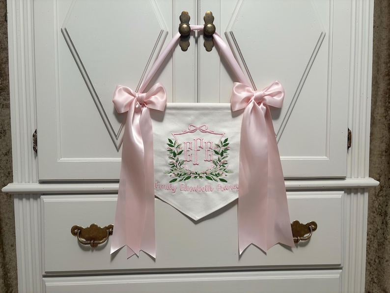 Personalized Welcome Baby Banner, Monogram Nursery Decor 3 inch satin