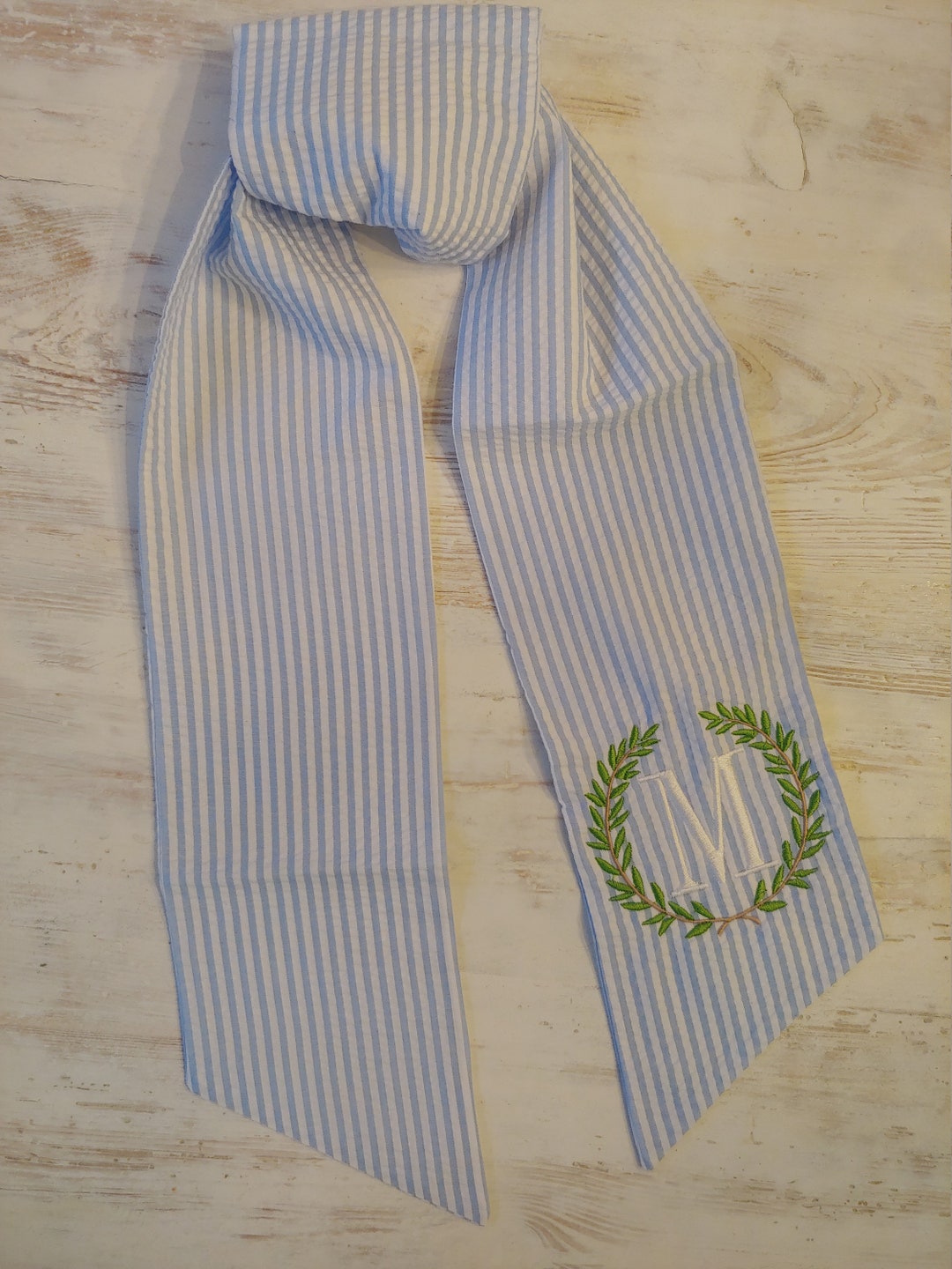 Monogrammed Seersucker Wreath Sash: Spring Summer Door Decor
