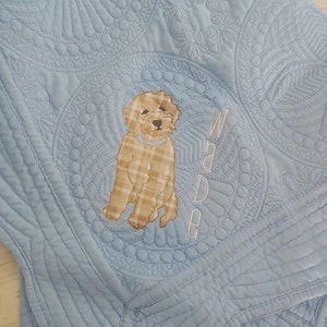 Heirloom baby quilt, embroidered baby blanket, baby shower gift, keepsake quilt, heirloom gift, golden doodle, nursery decor