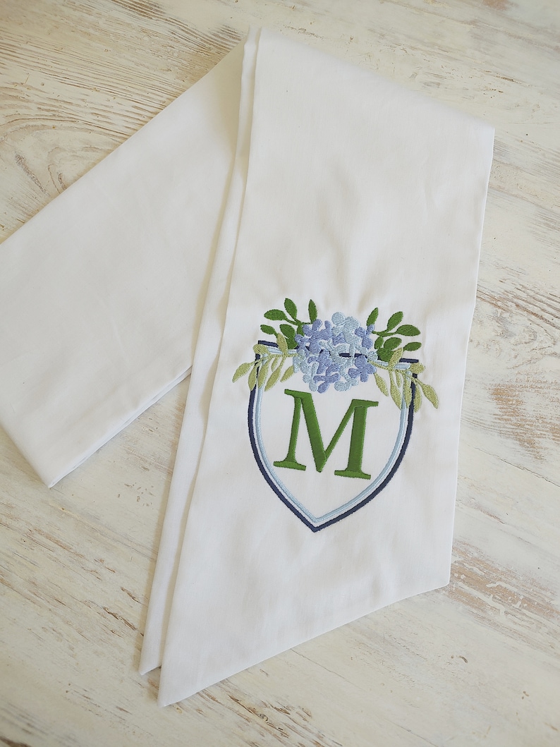 Hydrangea wreath sash, summer, spring, monogram sash, door decor, wedding sash