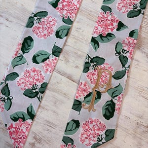 Hydrangea wreath sash, summer, spring, monogram sash, door decor, wedding sash, grandmillienial, preppy, wreath scarf