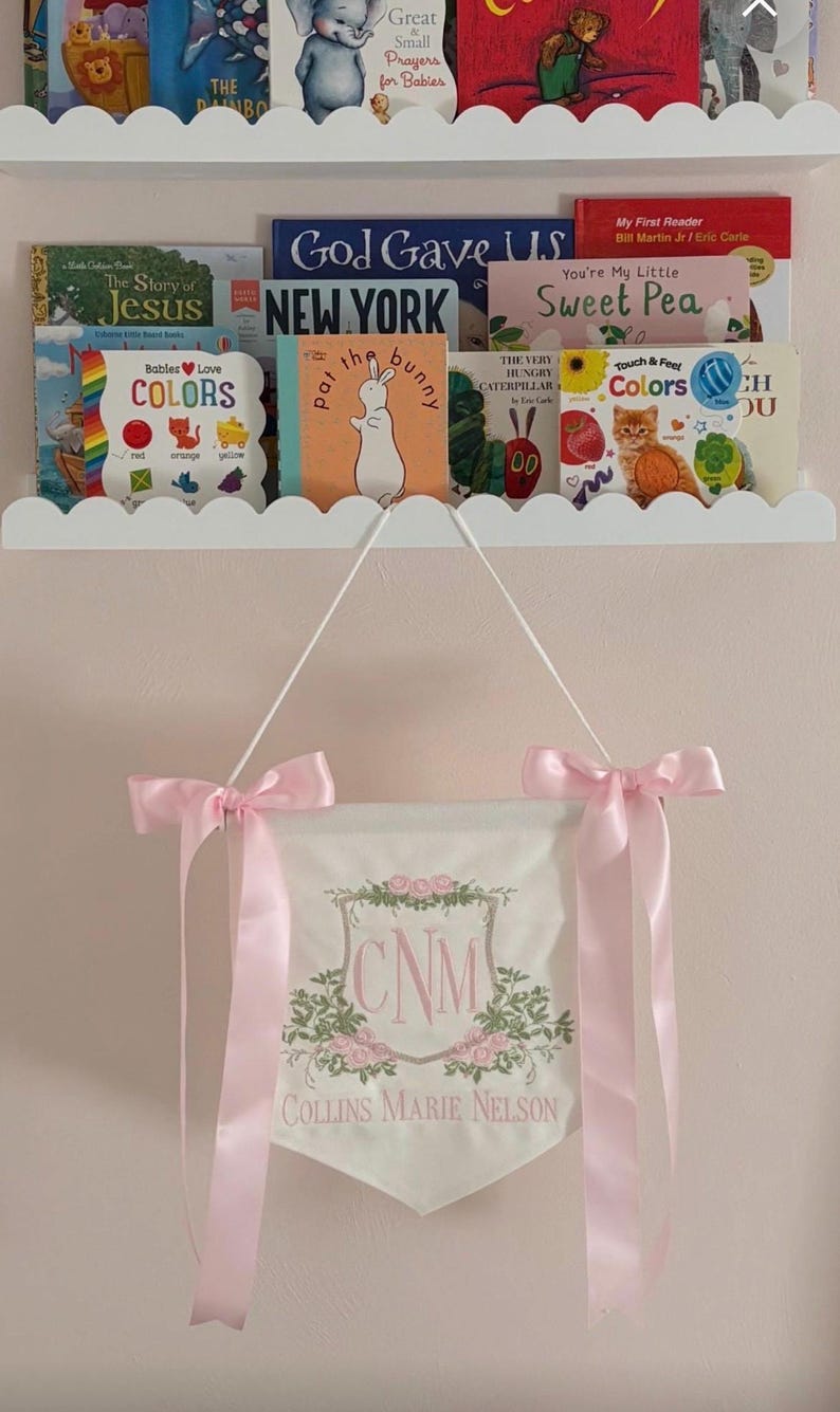 baby announcement banner, hospital sign, bassinet sign banner, embroidered baby banner, welcome baby sign image 2