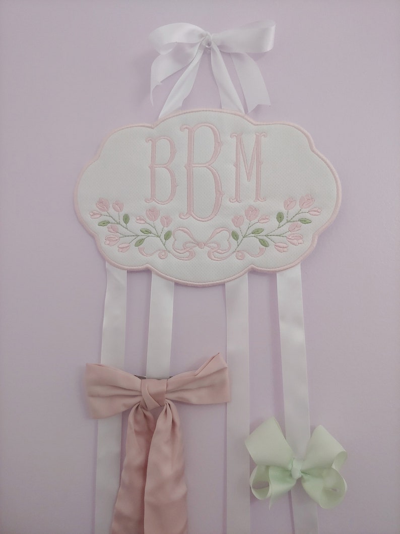 Bow Holder Hair Bow Hanger Embroidered Bow Holder Monogram Etsy
