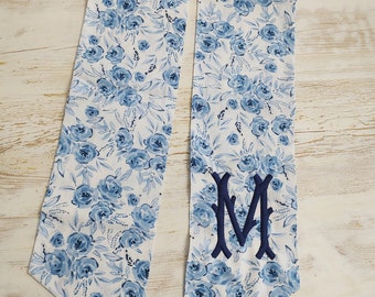 Wreath sash, blue and white, summer sash, spring sash, monogram, door decor, chinoiserie, door scarf