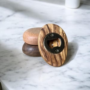 PEBBLE BOTTLE OPENER Handmade Rock Themed Wood Bottle Opener, Rustic, Novelty, Modern, Kitchenware, Unique, Walnut, Beech, Olive