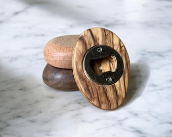 PEBBLE BOTTLE OPENER Handmade Rock Themed Wood Bottle Opener, Rustic, Novelty, Modern, Kitchenware, Unique, Walnut, Beech, Olive