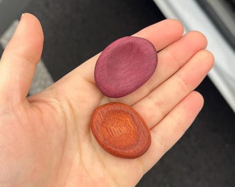 POCKET PEBBLE (1) Hand Carved Wood Worry Stone, Fidget Rock, Tropical Wood, For Him, For Her, Trinket, Purpleheart, Bloodwood