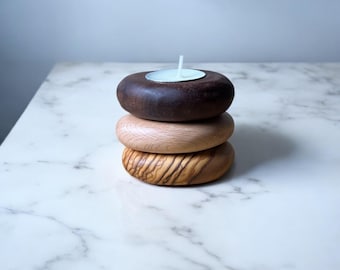 PEBBLE TEALIGHT HOLDER Handmade Rock Themed Wood Candle Holder, Rustic, Novelty, Modern, Decor, Unique, Beech, Walnut, Olive