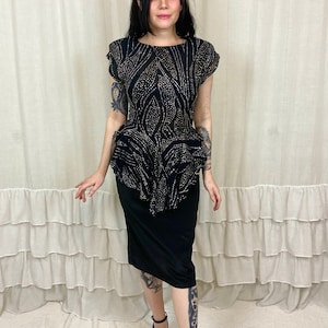 80’s Black, Silver, and Gold Glitter Peplum Party Dress