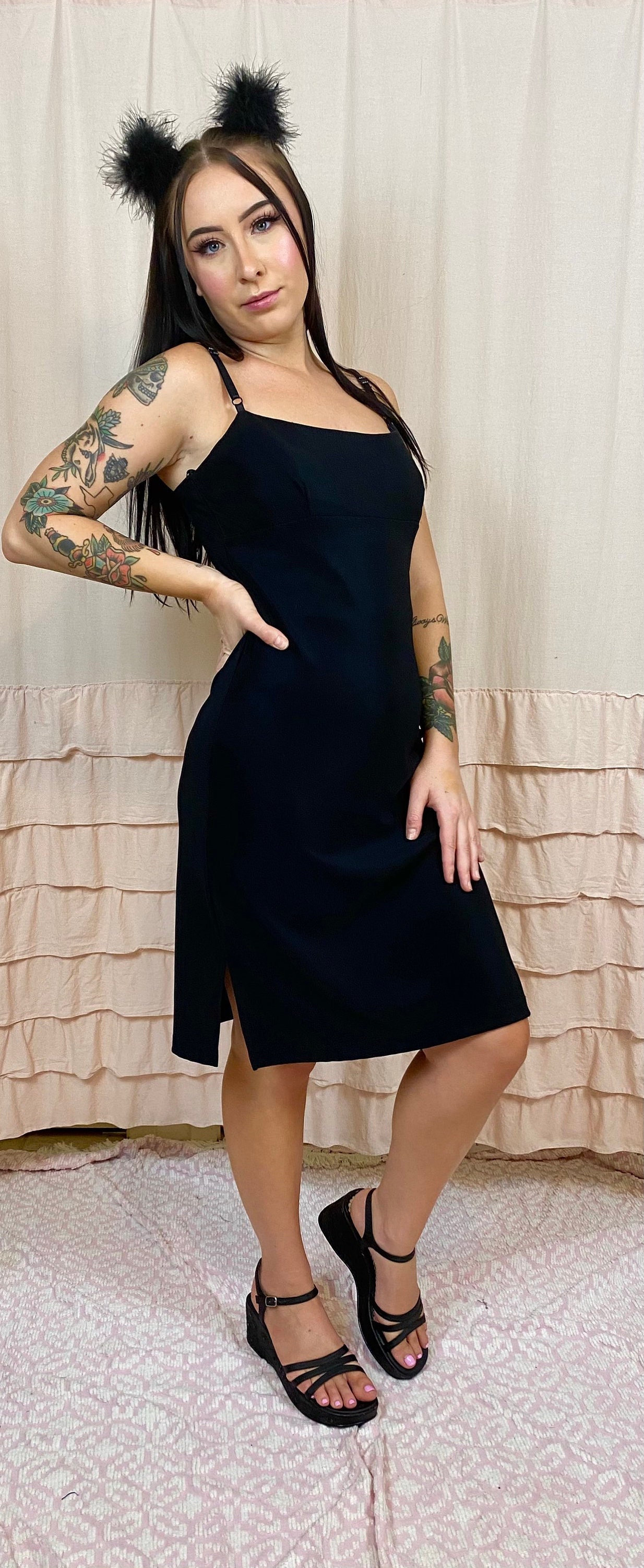 city triangles black dress Vintage Y2K City Triangles Black Sparkly High Low Midi Dress Women's Size  Medium
