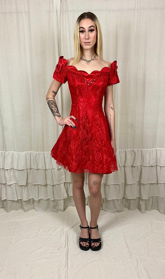 chinese dress ladies Red Two Piece Black Lace Skirt Long Sleeves Homecoming Dress, Short Prom  Dress, MH129 – Musebridals