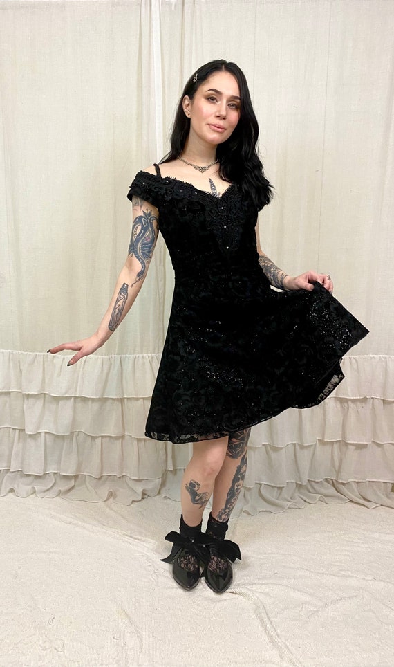 Vintage 90’s Black velvet Glitter Party Dress by Z