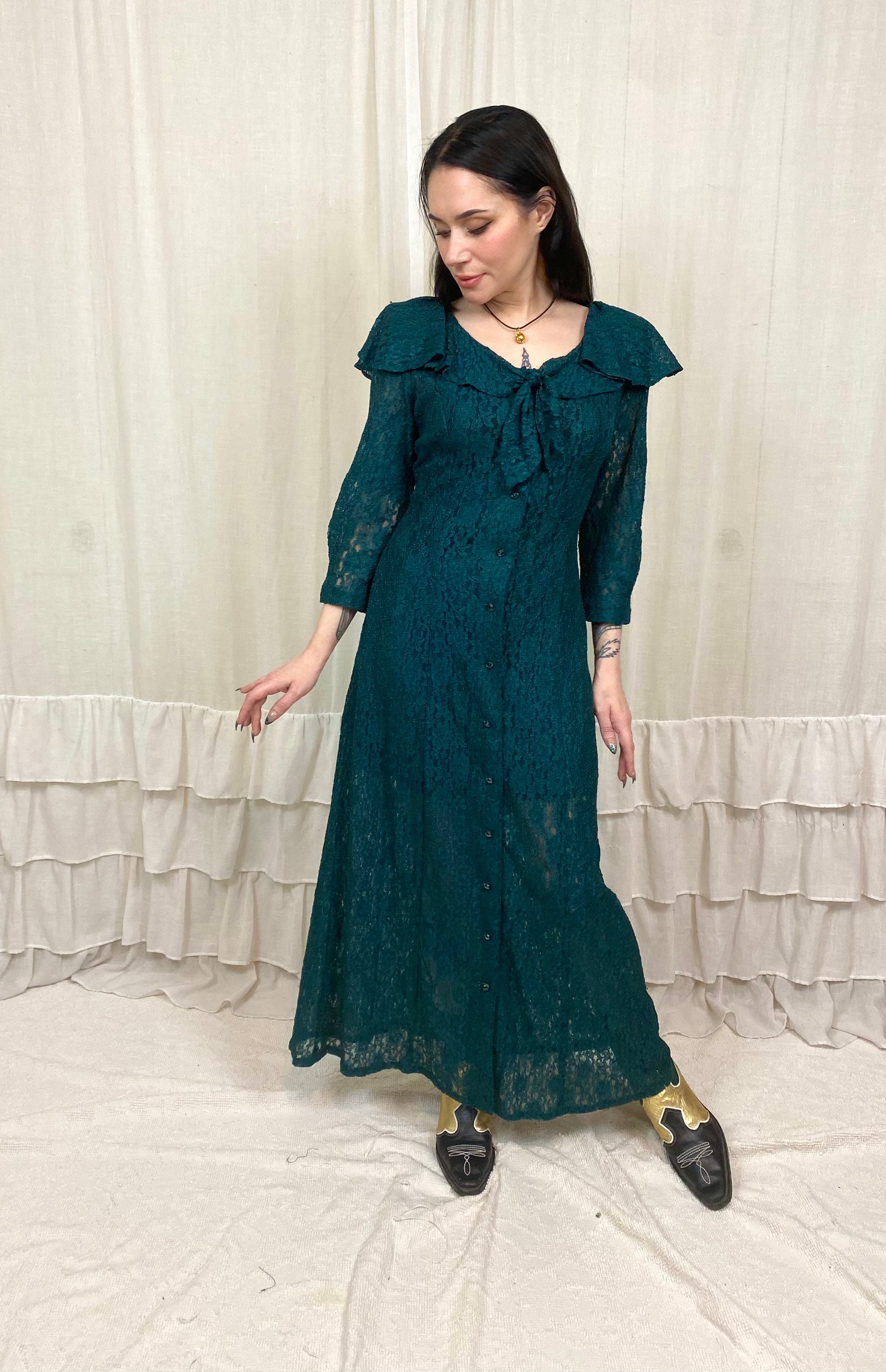 90's Green Lace Maxi Dress by All That Jazz