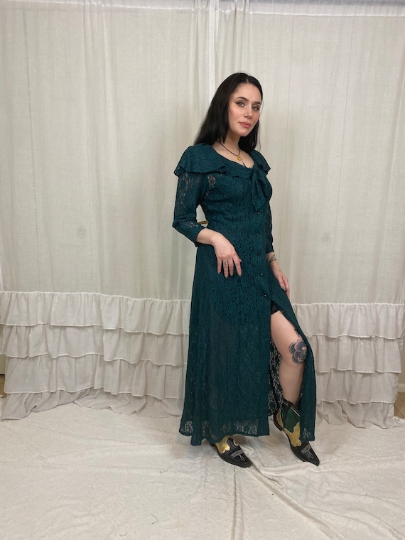 90's Green Lace Maxi Dress by All That Jazz