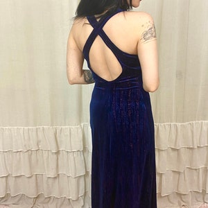 90’s Velvet Blue and Purple Glitter Maxi Dress
