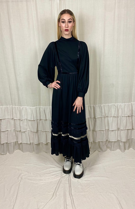 Vintage 70’s Black Prairie Maxi Dress by Vera Mont