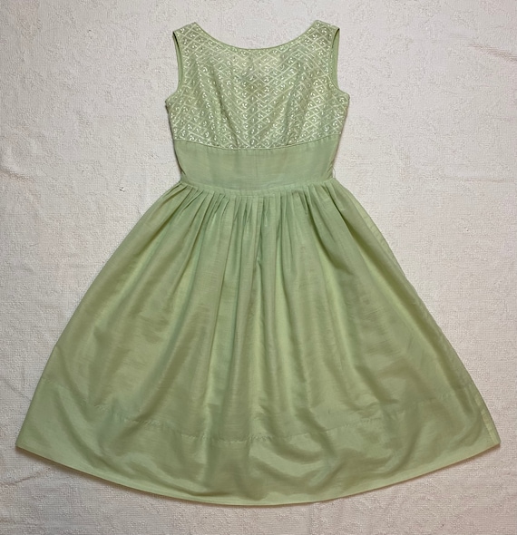 Vintage 1950’s Green Eyelet Day Dress