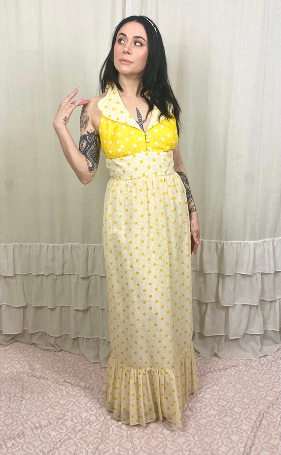 Candi Jones California Yellow Polka Dot Maxi Dress