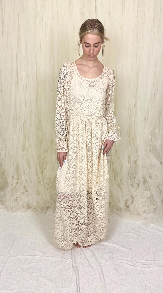 Vintage Cream embroidery button maxi dress /XL main image 1