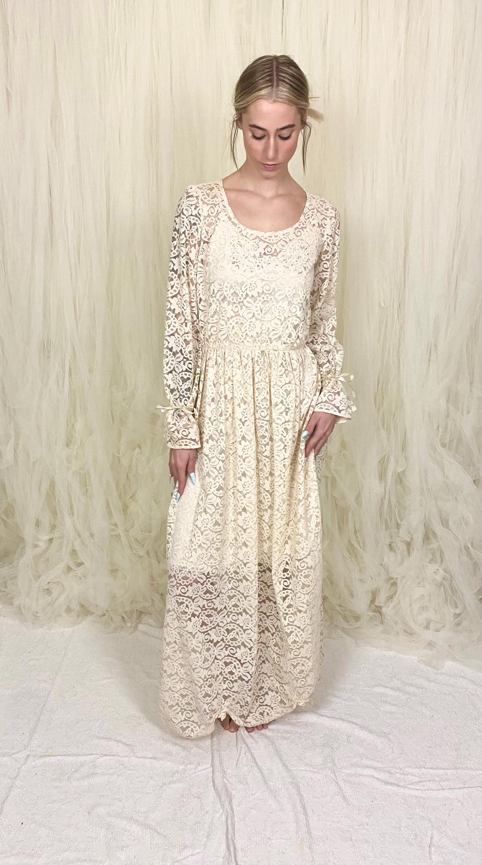 70's Cream Floral Lace Maxi Dress 70's Cream Floral Lace Maxi Dress
