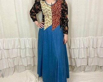 90's Grunge Denim and Chiffon Maxi Dress - Etsy