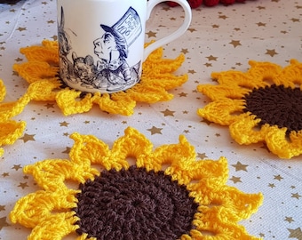 Handmade Crochet Sunflower Coaster