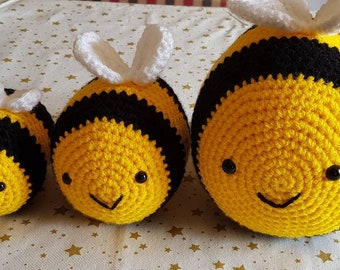 Crochet Bees Handmade in 3 Sizes:, Small, Medium or Large