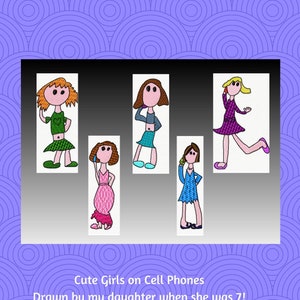 Machine Embroidery, Cute Girls on Cell Phones Embroidery Designs, Instant Download, Embroidery File / Girl Designs