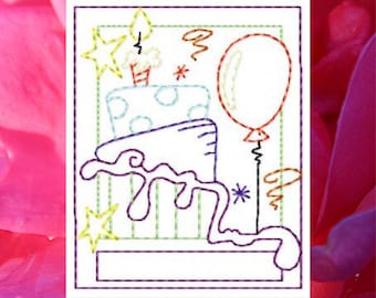 DIY Machine Embroidery Card Design, Birthday Cake Embroidery Design, Instant Download, Embroidery File, Birthday Embroidered Cards