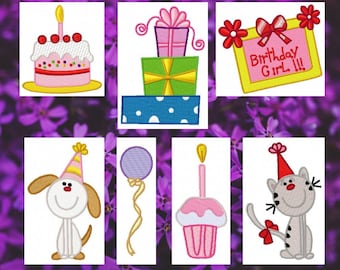 Birthday Girl Machine Embroidery Designs, Birthday Cake, Party Hat, Happy Birthday, Birthday Designs, Balloon, Instant Download