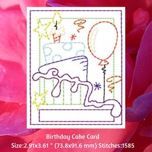 DIY Machine Embroidery Card Design, Birthday Cake Embroidery Design, Instant Download, Embroidery File, Birthday Embroidered Cards