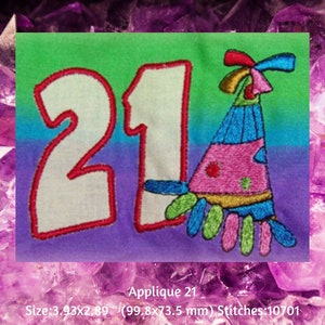 Applikation Maschinenstickerei, 21. Geburtstag Stickmotive, Sofortiger Download, Geburtstagsstickerei, 21. Geburtstagsparty