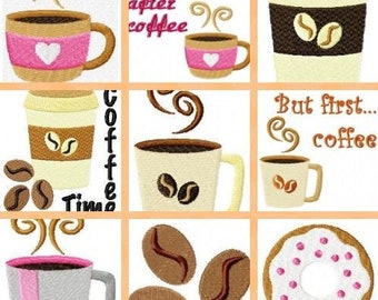 Machine Embroidery, Coffee Time Embroidery Designs, Instant Download, Embroidery File, Digitized Machine Embroidery Set, Coffee Cup Design