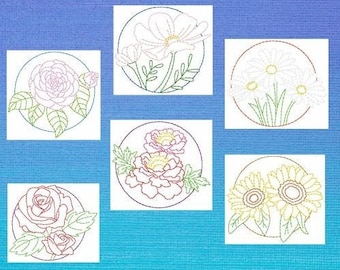 DIY Machine Embroidery Card Design, Floral Card Design, Instant Download, Embroidery File, Linework Flowers, Garden Embroidery Designs
