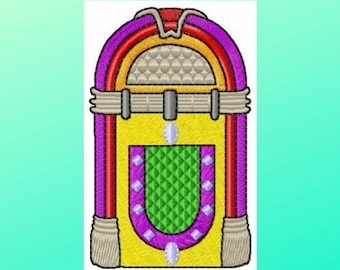 Retro Machine Embroidery, Jukebox Embroidery Design, Vintage Themed Designs, 50's Nostalgia, Rock and Roll, 50's Music Embroidery Theme