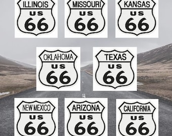 Digital Machine Embroidery Route 66 State Signs, The Mother Road, Get Your Kicks, America's Highway, Rt 66 State Shield Embroidered Design