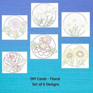 DIY Machine Embroidery Card Design, Floral Card Design, Instant Download, Embroidery File, Linework Flowers, Garden Embroidery Designs