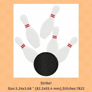 Machine Embroidery, Bowling Pin Strike Embroidery File, Bowling Alley Design, Bowling Ball, Bowling League Embroidery, Designs for Bowlers