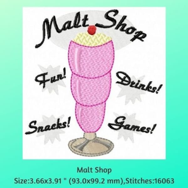 Machine Embroidery, 1950s Themed Design, Retro Embroidery File, Malt Shop Embroidered Design, Instant Download Embroidery Files