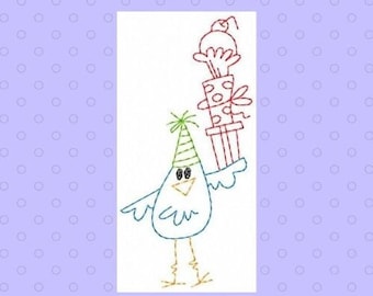 DIY Machine Embroidery Card Design, Birthday Bird Embroidery Design, Birthday Presents, In the Hoop Embroidery, Embroidered Card Design