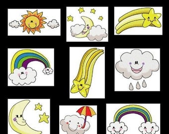 Sun and Rainbow Machine Embroidery Designs, Sky Friends Embroidery Designs, Cute Baby Embroidery Pattern, Instant Download File
