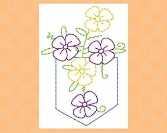 DIY Machine Embroidery Card Design, Pocket of Flowers Card Design, Instant Download, Linework Flowers, Garden Embroidery Designs